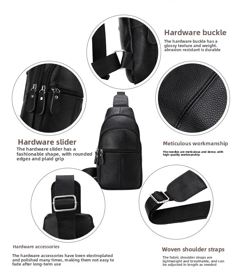 Genuine Leather Chest Pack Men's Large-capacity Cowhide Shoulder Bag Business Commuter Men's Crossbody Bag Phone Storage Bag