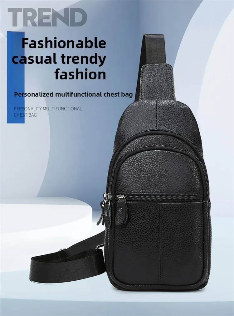 Genuine Leather Chest Pack Men's Large-capacity Cowhide Shoulder Bag Business Commuter Men's Crossbody Bag Phone Storage Bag
