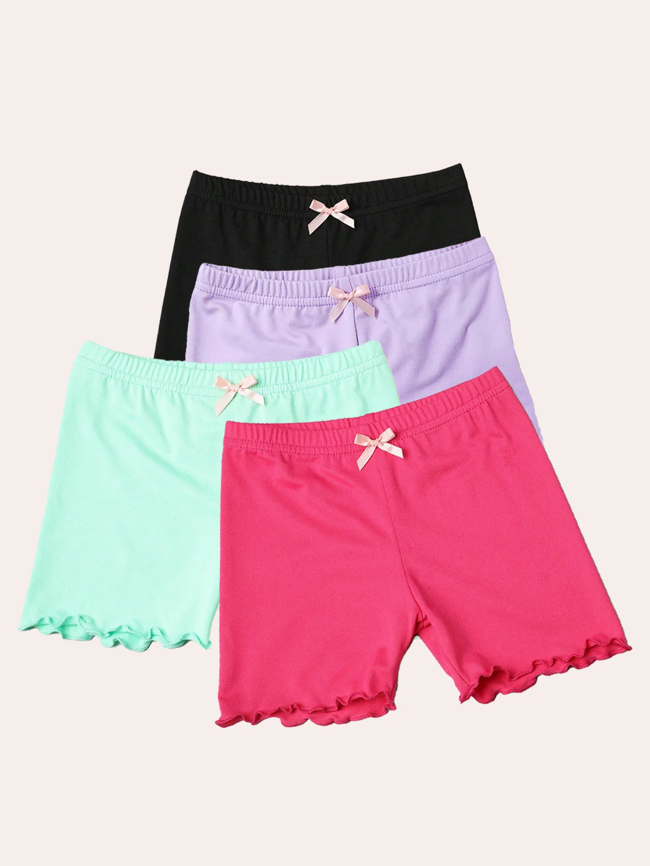 4 Pairs of Girls Cute Safety Short Pants,Kids Fashion Soft Elastic Waist Solid Color Leggings Set for 1-12 Years Babies and Kids