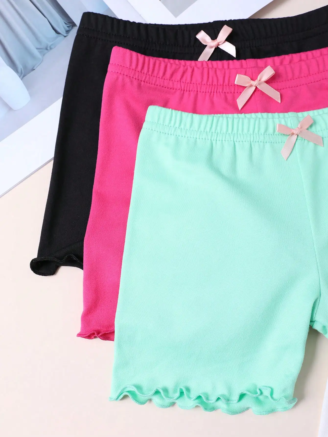 4 Pairs of Girls Cute Safety Short Pants,Kids Fashion Soft Elastic Waist Solid Color Leggings Set for 1-12 Years Babies and Kids