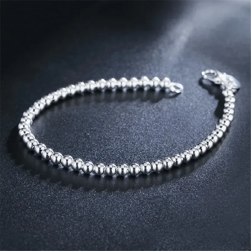 925 Sterling Silver Charm Bracelet for Women 4mm Beads Chain Popular Brands Jewelry Wedding Party Christmas Gifts