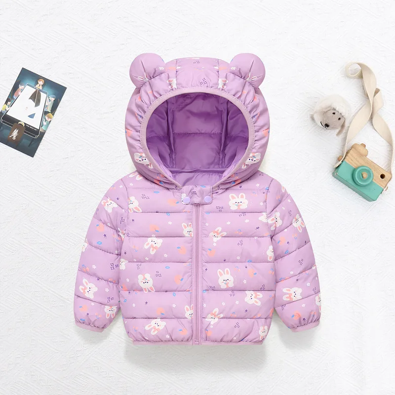 2025 children's autumn winter down cotton jacket cartoon light zipper hooded cotton jacket boys girls warm overcoat infants 0-5Y