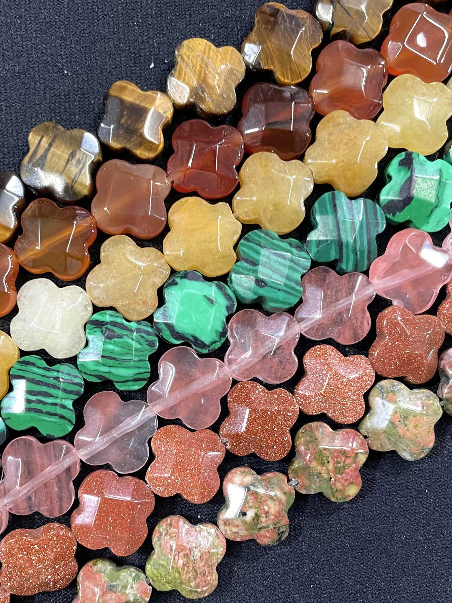 Natural Faceted Flower Clover Quartz Turquoise Agates Spacer Beads For Jewelry Making DIY Bracelet Necklace 12MM 14MM