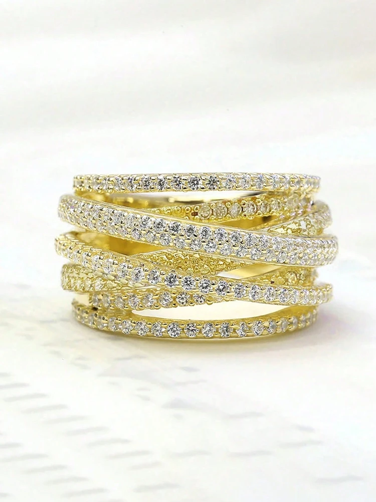 925 Sterling Silver Classic Vintage Line Wrap Zircon Ring For Women Daily Outfits Party Luxury Fashion High Quality Fine Jewelry