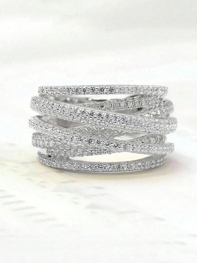 925 Sterling Silver Classic Vintage Line Wrap Zircon Ring For Women Daily Outfits Party Luxury Fashion High Quality Fine Jewelry