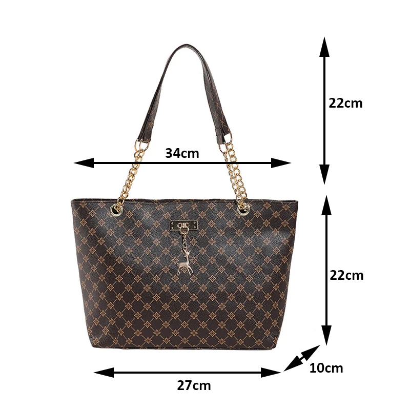 Women's Large Capacity Fashion Tote Bag Luxury Design Handbag Trendy Shoulder Purse with Printing Pattern for Shopping