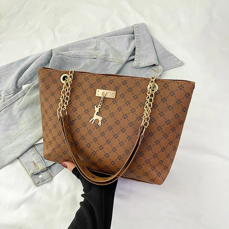Women's Large Capacity Fashion Tote Bag Luxury Design Handbag Trendy Shoulder Purse with Printing Pattern for Shopping
