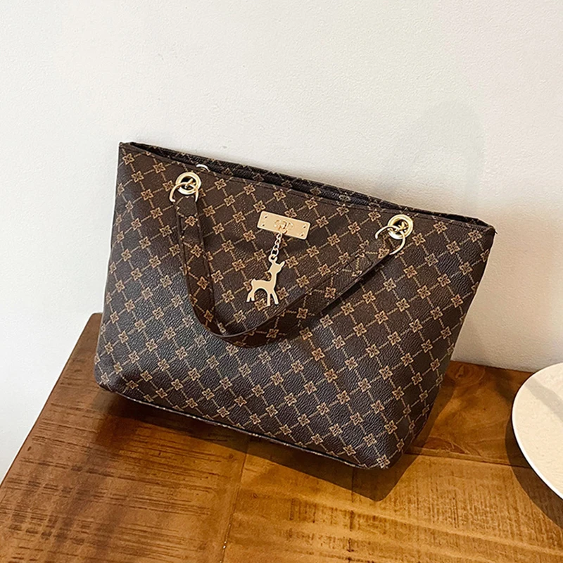 Women's Large Capacity Fashion Tote Bag Luxury Design Handbag Trendy Shoulder Purse with Printing Pattern for Shopping