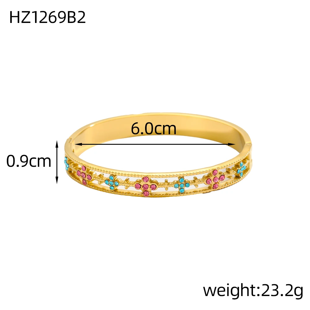 Luxury Bangles Popular Stainless Steel Trendy High Quality Inlaid With Full Zircon Gold Plated Clover Four-leaf Shape Bangles