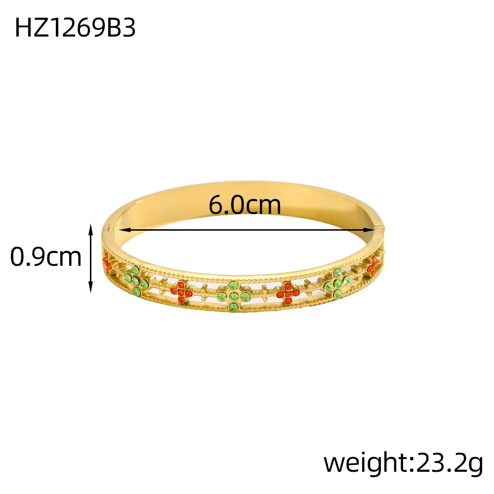 Luxury Bangles Popular Stainless Steel Trendy High Quality Inlaid With Full Zircon Gold Plated Clover Four-leaf Shape Bangles