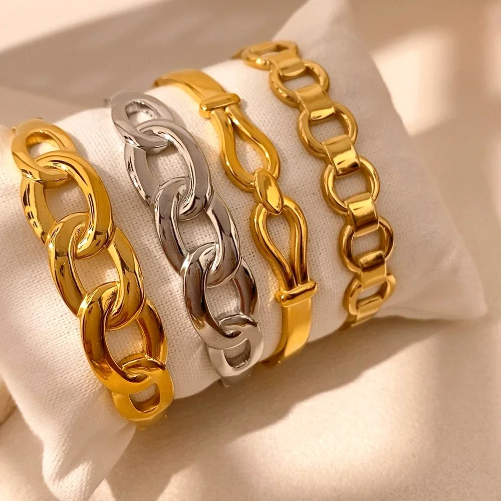 Luxury Bangles Popular Stainless Steel Trendy High Quality Inlaid With Full Zircon Gold Plated Clover Four-leaf Shape Bangles