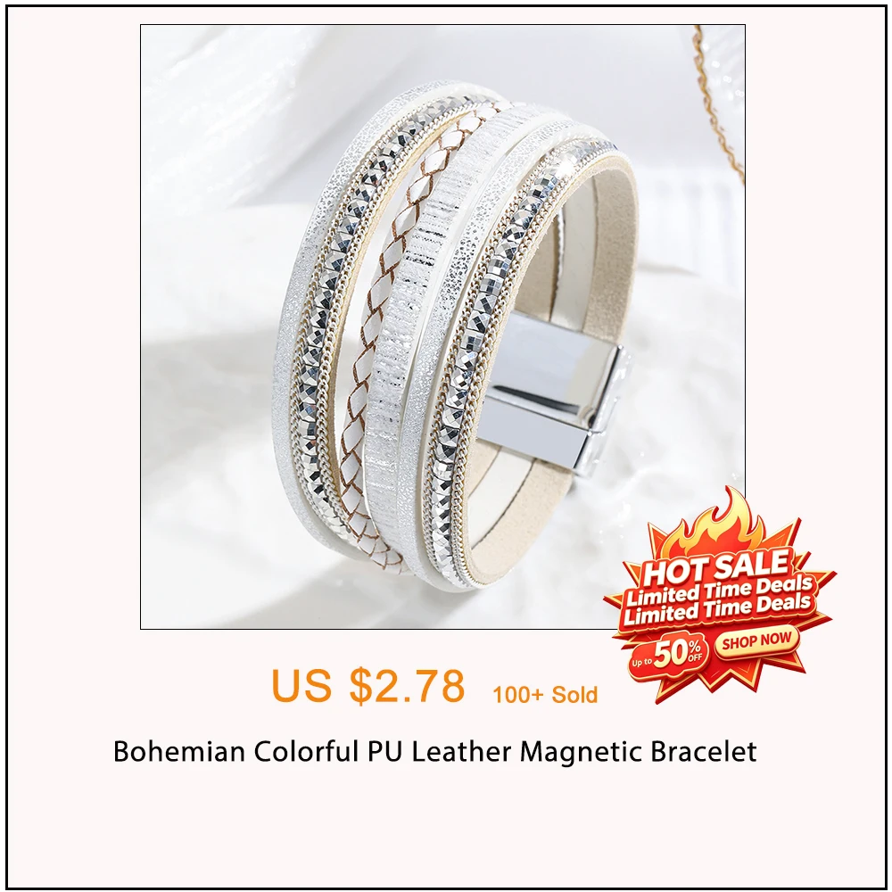 Multilayer Handwoven Leather Bracelet for Women Magnet Buckle Wide Bracelet Rice Bead Woven Devil's Eye Leather Bracelet Bangle