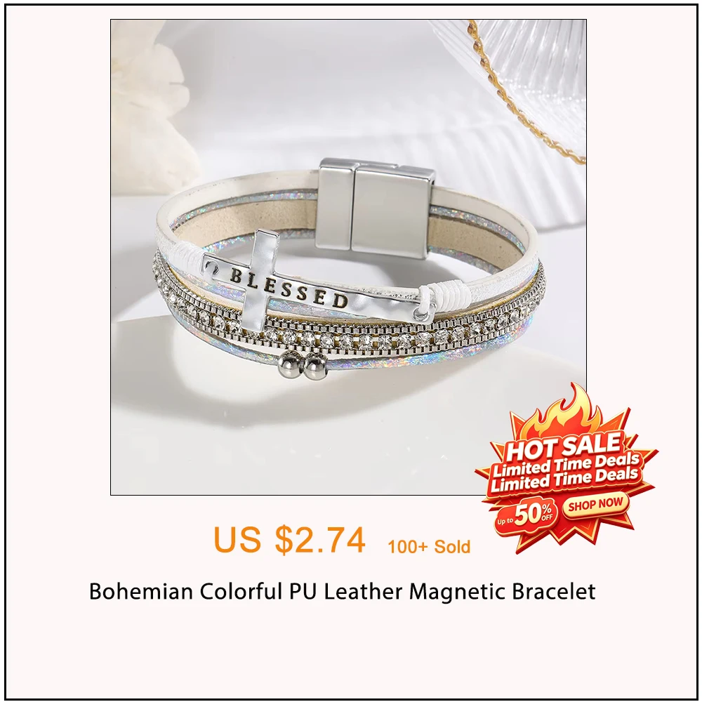 Multilayer Handwoven Leather Bracelet for Women Magnet Buckle Wide Bracelet Rice Bead Woven Devil's Eye Leather Bracelet Bangle