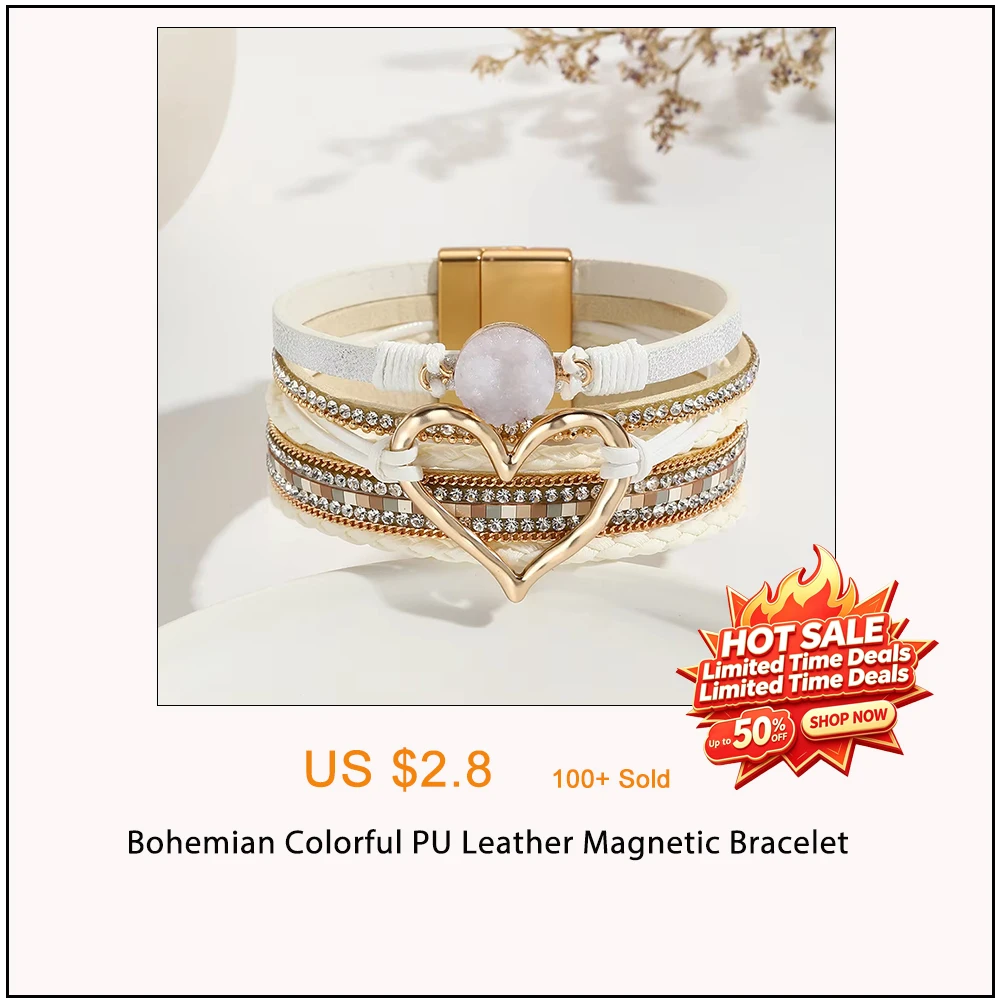 Multilayer Handwoven Leather Bracelet for Women Magnet Buckle Wide Bracelet Rice Bead Woven Devil's Eye Leather Bracelet Bangle