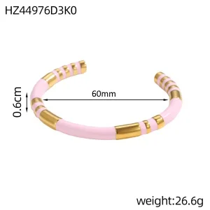 Vintage Bamboo Enamel Waterproof C-shaped Enamel Hand Bracelet Ladies Stainless Steel Gold Plated High Touch Bracelet