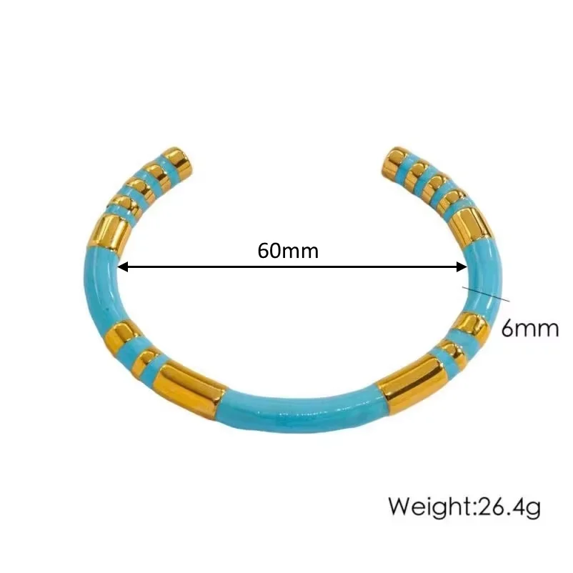 Vintage Bamboo Enamel Waterproof C-shaped Enamel Hand Bracelet Ladies Stainless Steel Gold Plated High Touch Bracelet