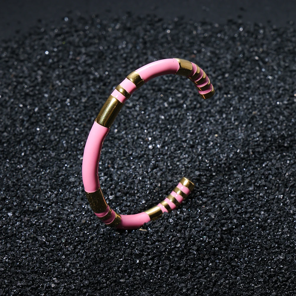 Vintage Bamboo Enamel Waterproof C-shaped Enamel Hand Bracelet Ladies Stainless Steel Gold Plated High Touch Bracelet