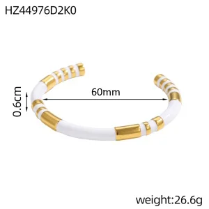 Vintage Bamboo Enamel Waterproof C-shaped Enamel Hand Bracelet Ladies Stainless Steel Gold Plated High Touch Bracelet