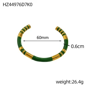 Vintage Bamboo Enamel Waterproof C-shaped Enamel Hand Bracelet Ladies Stainless Steel Gold Plated High Touch Bracelet