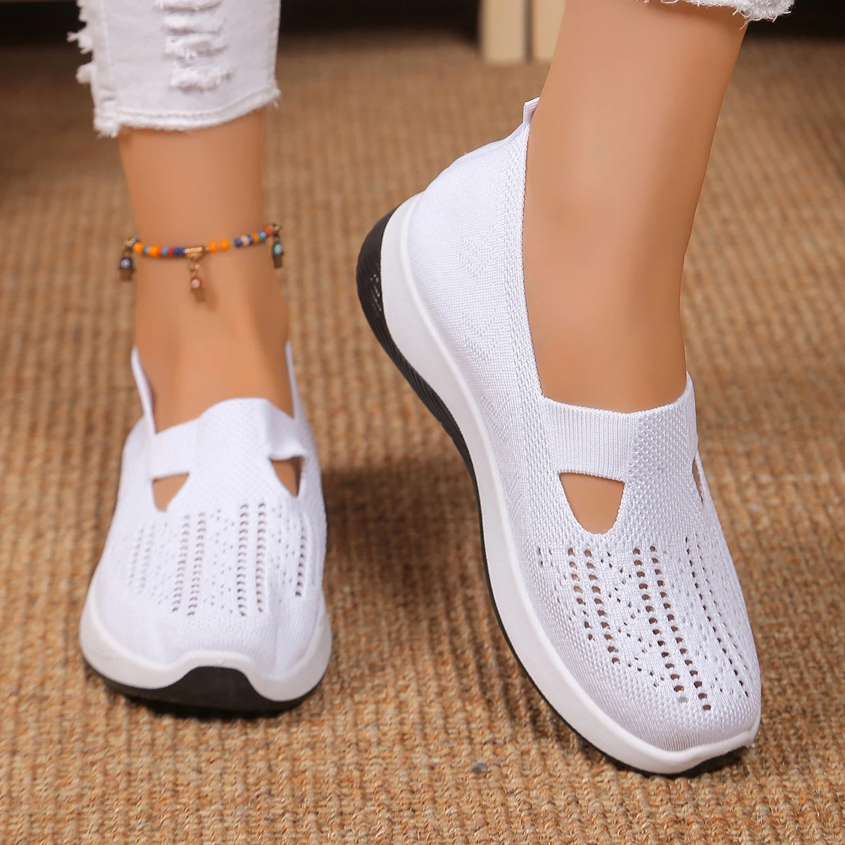Women's Shoes, Casual Sports Shoes, Solid Color Breathable Sports Soft-Soled lightweight Walking Shoes, Low-Top Knitted Casual S