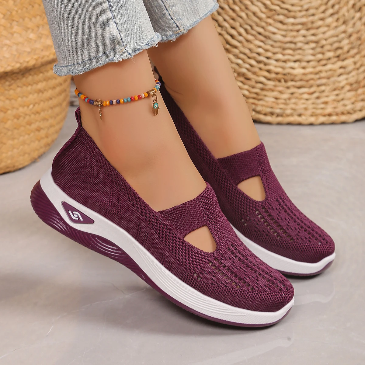 Women's Shoes, Casual Sports Shoes, Solid Color Breathable Sports Soft-Soled lightweight Walking Shoes, Low-Top Knitted Casual S