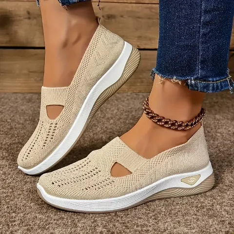 Women's Shoes, Casual Sports Shoes, Solid Color Breathable Sports Soft-Soled lightweight Walking Shoes, Low-Top Knitted Casual S