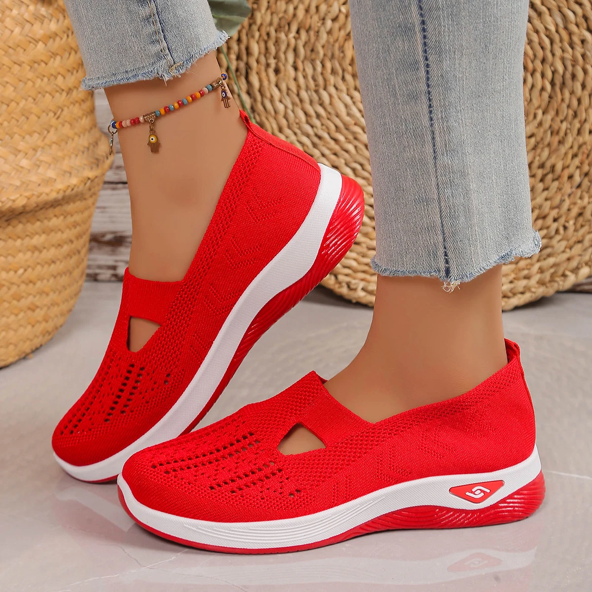 Women's Shoes, Casual Sports Shoes, Solid Color Breathable Sports Soft-Soled lightweight Walking Shoes, Low-Top Knitted Casual S