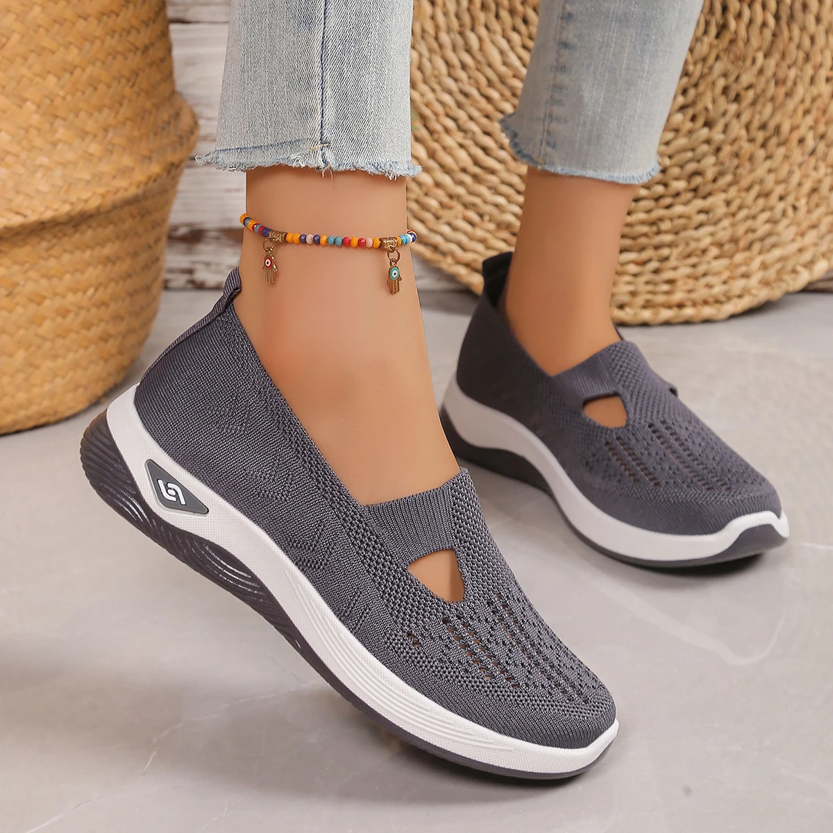 Women's Shoes, Casual Sports Shoes, Solid Color Breathable Sports Soft-Soled lightweight Walking Shoes, Low-Top Knitted Casual S