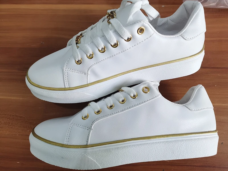 Women's Sneakers 2023 New Fashion Chain Leather Comfortable Round Toe Platform Sneakers Lace-up Walking Women's Vulcanized Shoes