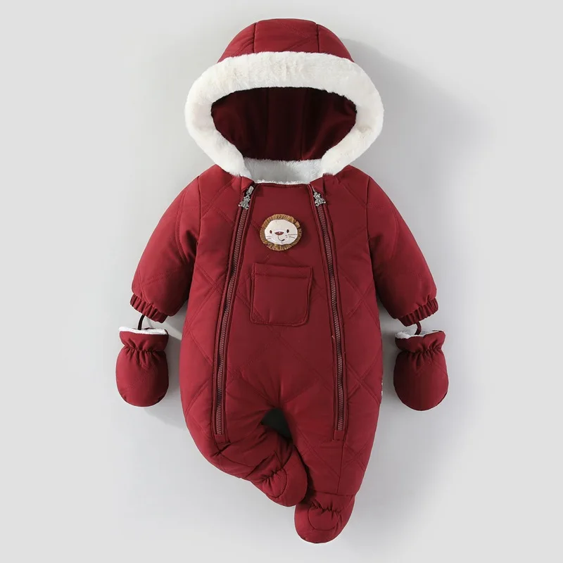 AYNIGIELL Winter Newborn Baby Girl Jumpsuit, Thickened Warm Hooded Jumpsuit, 0-18 Months Newborn Baby Boy Outdoor Clothing