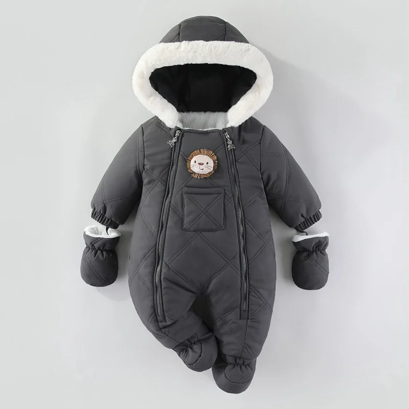 AYNIGIELL Winter Newborn Baby Girl Jumpsuit, Thickened Warm Hooded Jumpsuit, 0-18 Months Newborn Baby Boy Outdoor Clothing