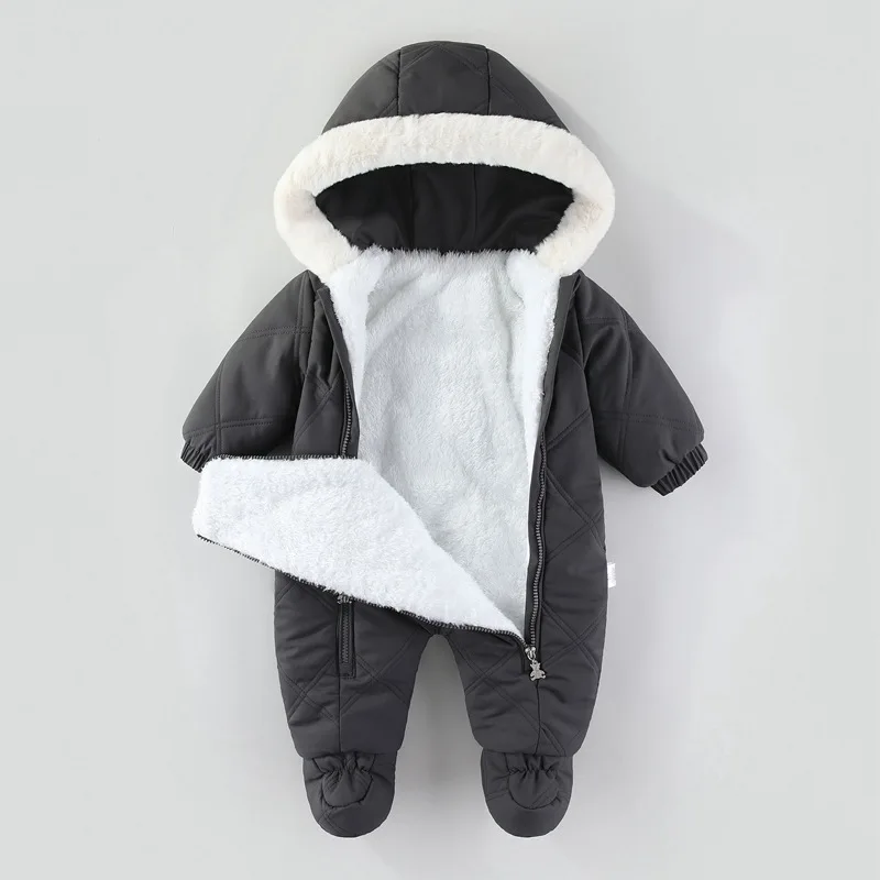 AYNIGIELL Winter Newborn Baby Girl Jumpsuit, Thickened Warm Hooded Jumpsuit, 0-18 Months Newborn Baby Boy Outdoor Clothing
