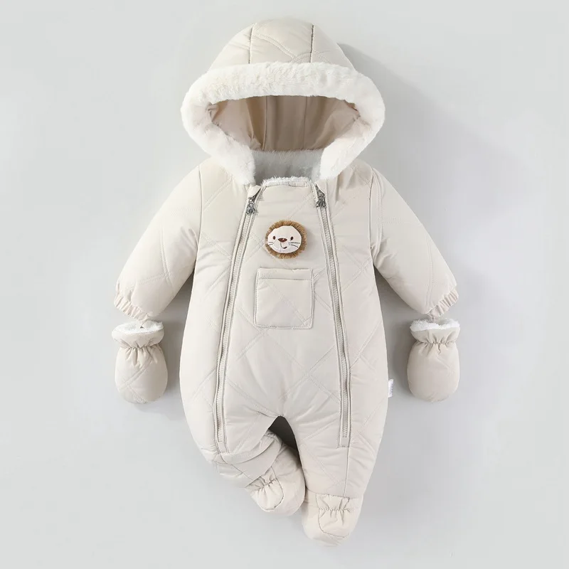 AYNIGIELL Winter Newborn Baby Girl Jumpsuit, Thickened Warm Hooded Jumpsuit, 0-18 Months Newborn Baby Boy Outdoor Clothing