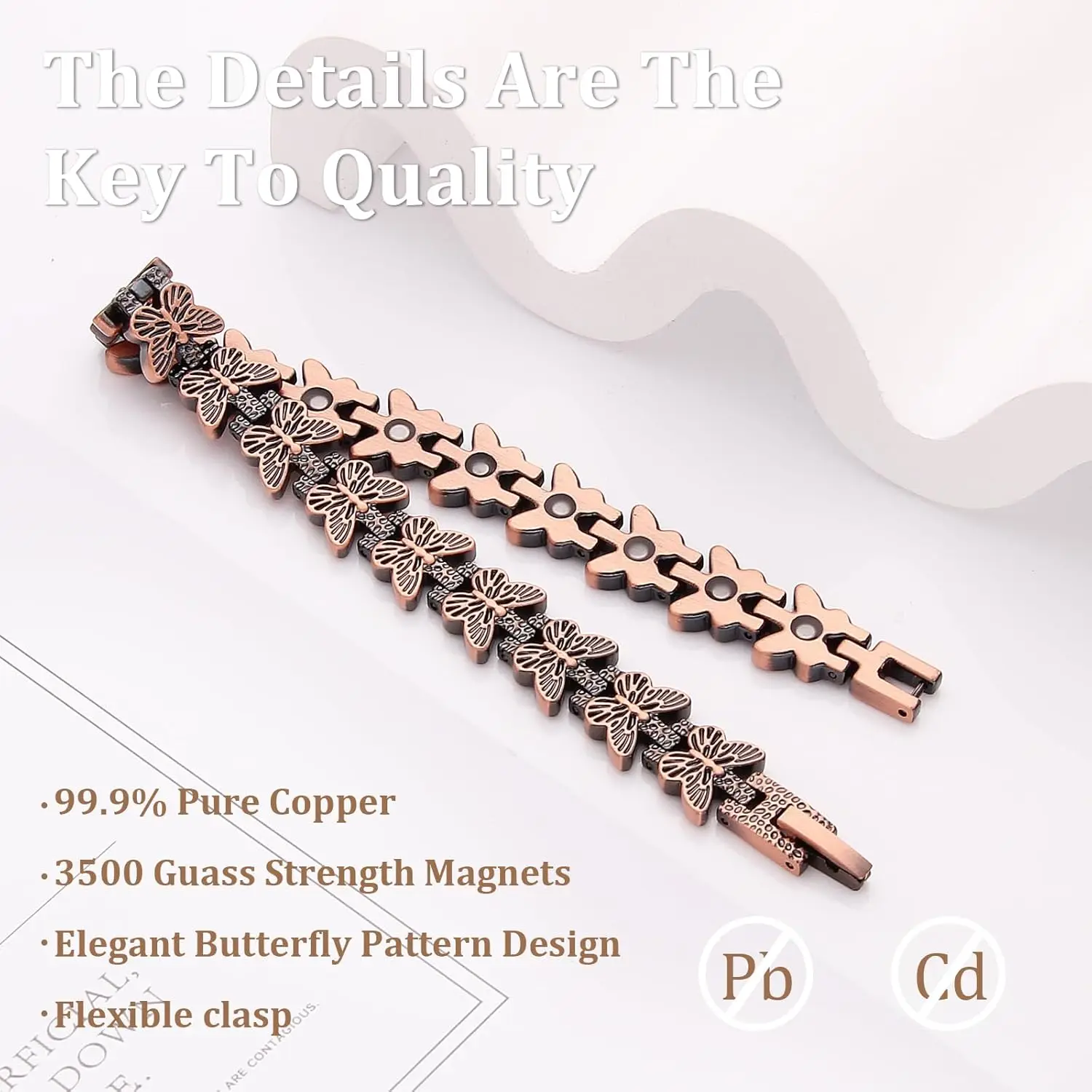 ARADOO Premium Copper Butterfly Bracelet for Women with 3500 Gauss Neodymium Magnetic Bracelet Jewelry Gifts