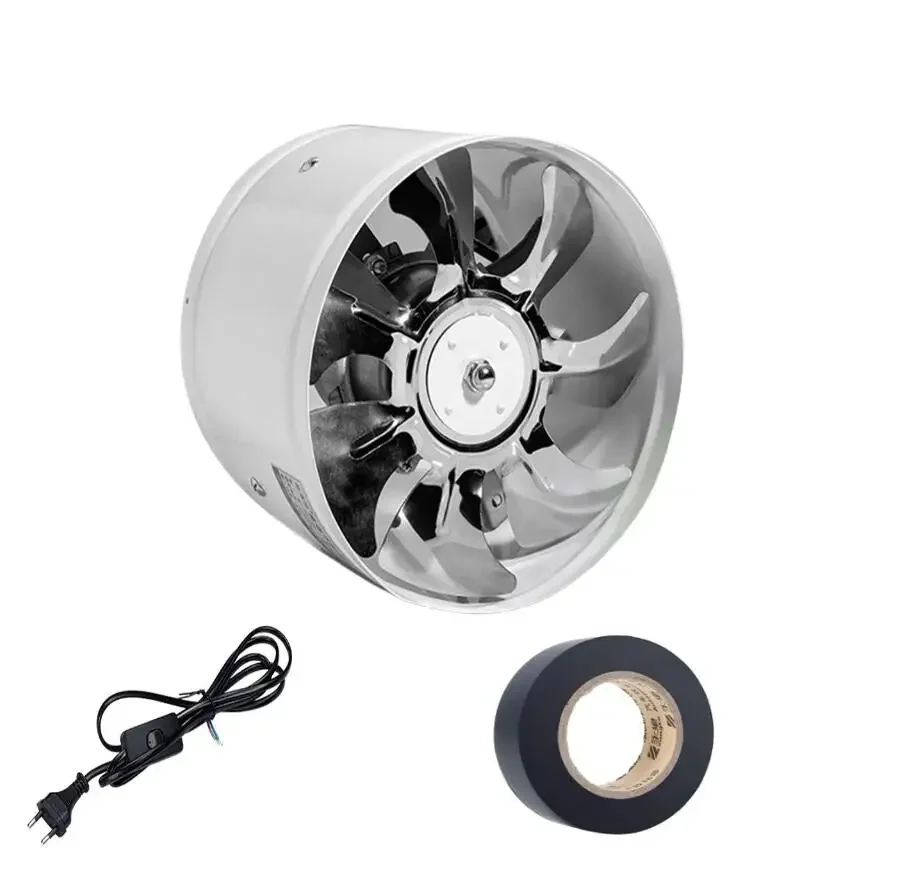 220/110V Metal Round Duct Fan 4" 6" Booster Exhaust Ventilator Ventilation Vent Air for Window Wall Bathroom Toilet Kitchen