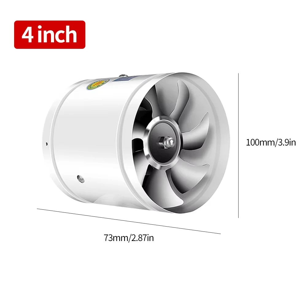 220/110V Metal Round Duct Fan 4" 6" Booster Exhaust Ventilator Ventilation Vent Air for Window Wall Bathroom Toilet Kitchen