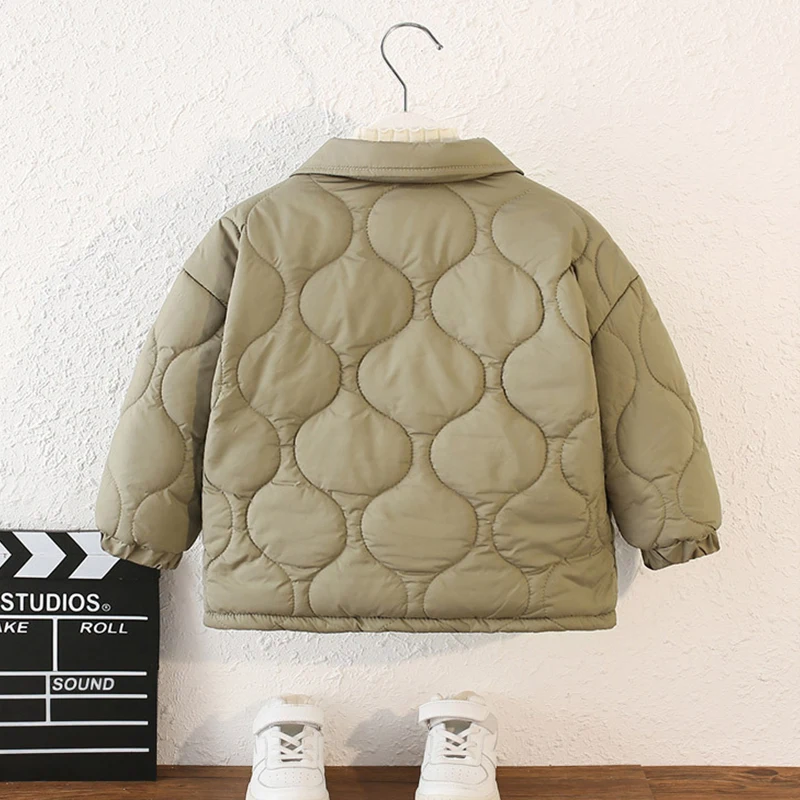 Autumn Kids Cotton Jacket Winter Boys Solid Color Thick Plus Velvet Warm Coat For 3-10 Years Teen Children Outerwear Clothing 