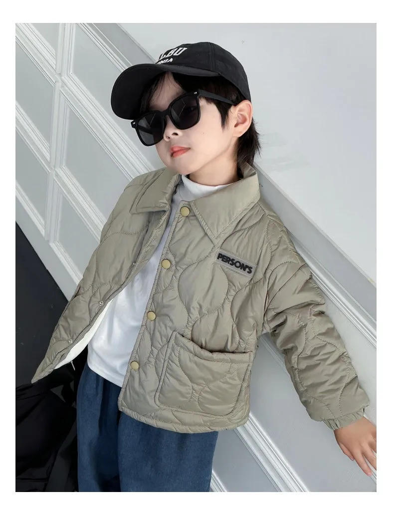 Autumn Kids Cotton Jacket Winter Boys Solid Color Thick Plus Velvet Warm Coat For 3-10 Years Teen Children Outerwear Clothing 