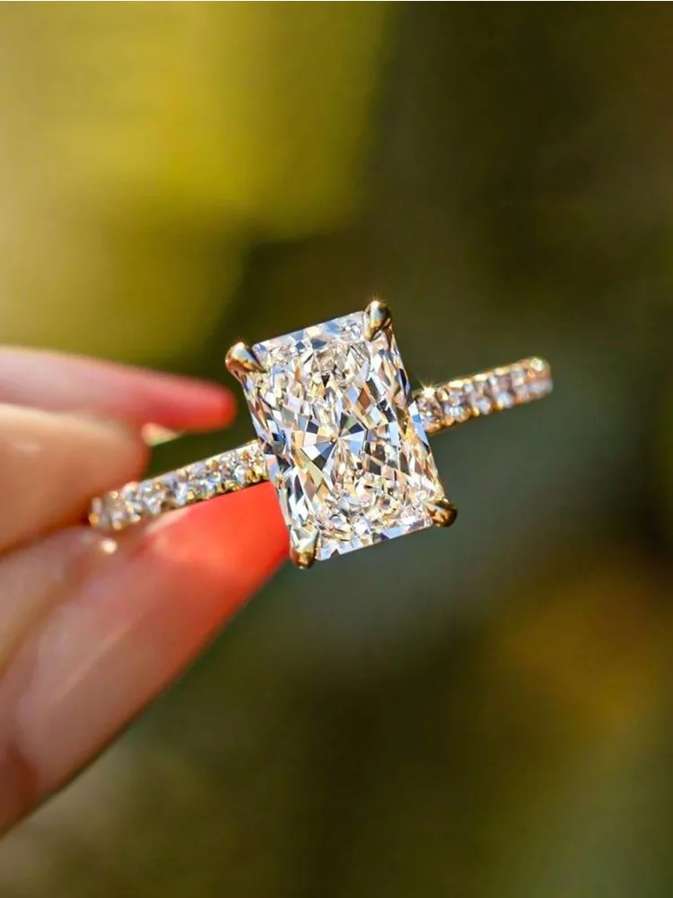 925 Sterling Silver 2-5CT Rectangle Zircon Gorgeous Shiny Ring For Women Anniversary Wedding Luxury High Quality Fine Jewelry