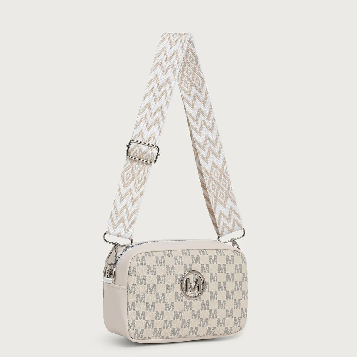 Retro M Pattern Design Female Crossbody Bag, Stylish Ladies Shoulder Bag, Wide Strap Phone Coin Purse for Women Work Party Date