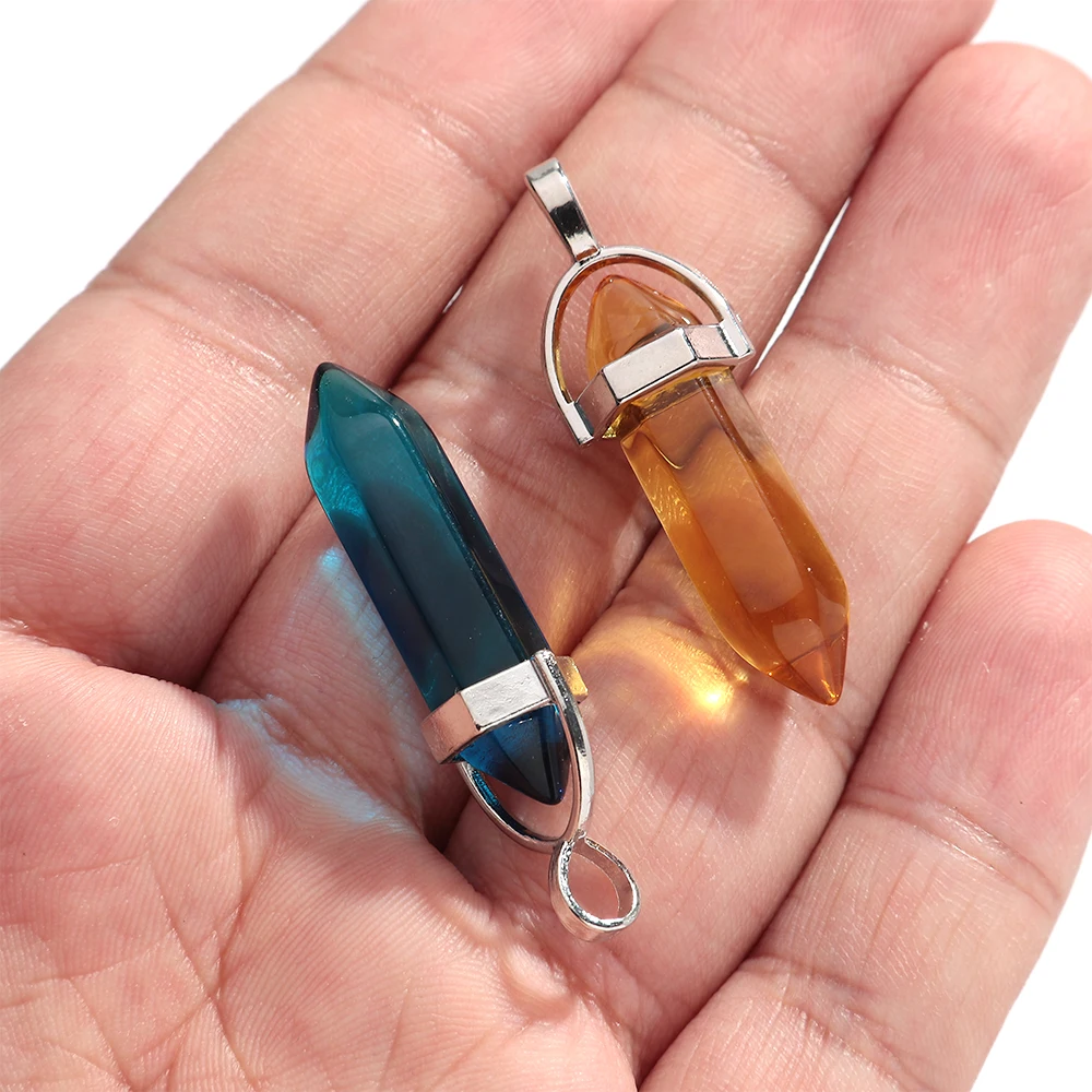 30/40PCS Hexagonal Chakra Synthetic Crystal Pendant Pointed Quartz Stone With Leather Necklace Chain Storage Bag Jewelry Set
