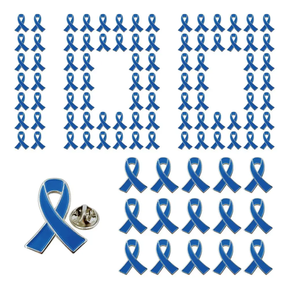 Blue Ribbon Pin 5/10/50/100 Pcs Colon Cancer Prostate Cancer Awareness Pin Blue Brooch Enamel Lapel Pins
