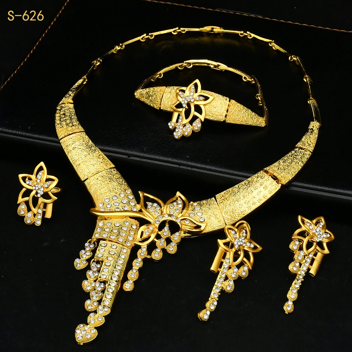 Bridal Dubai Gold Plated Jewelry Set For Women African 24K Gold Plated Necklace Earrings Set Nigerian Indian Wedding Wholesale