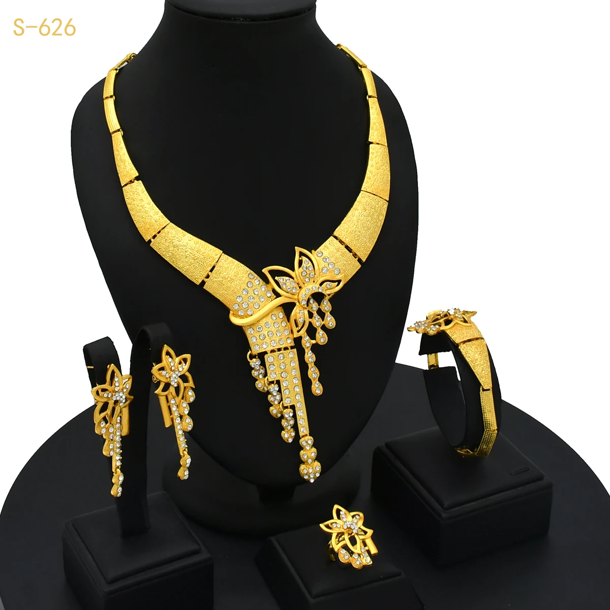 Bridal Dubai Gold Plated Jewelry Set For Women African 24K Gold Plated Necklace Earrings Set Nigerian Indian Wedding Wholesale