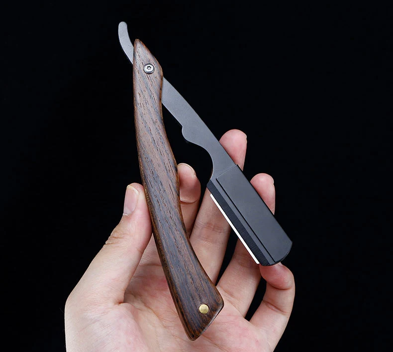 Sandalwood Vintage Razor Stainless Steel Folding Blade Holder Men's Facial Fit Razor Hairdresser's Shaving Tool (Without Blade)