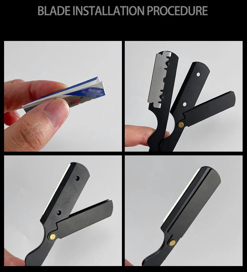 Sandalwood Vintage Razor Stainless Steel Folding Blade Holder Men's Facial Fit Razor Hairdresser's Shaving Tool (Without Blade)