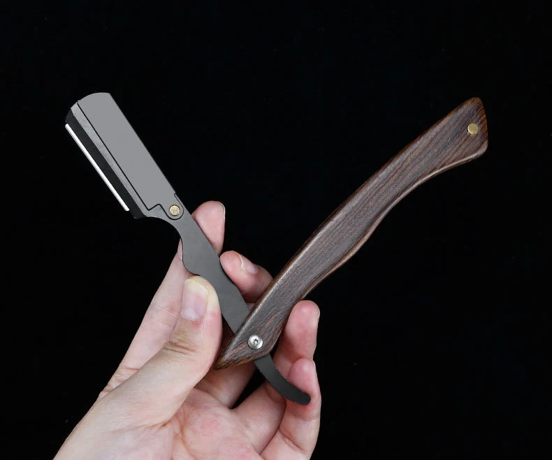 Sandalwood Vintage Razor Stainless Steel Folding Blade Holder Men's Facial Fit Razor Hairdresser's Shaving Tool (Without Blade)