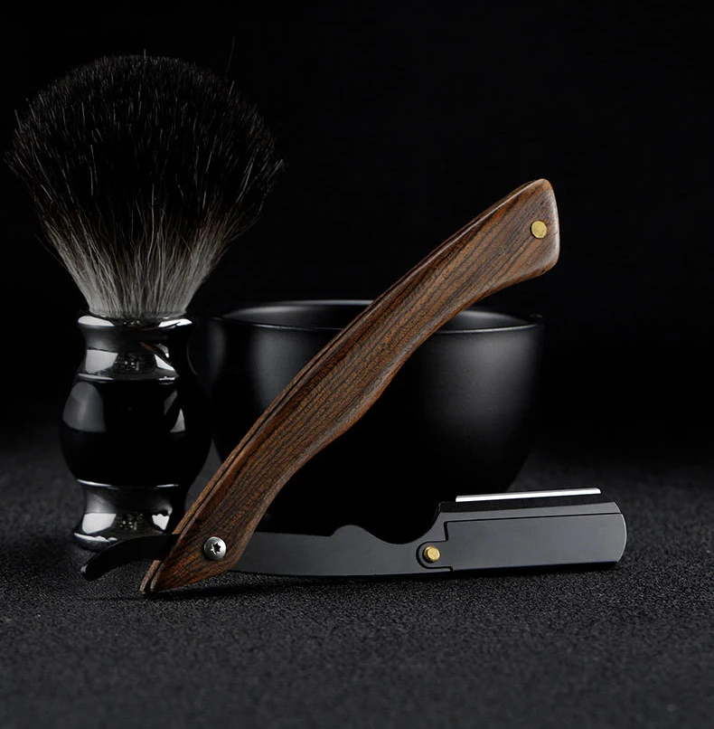 Sandalwood Vintage Razor Stainless Steel Folding Blade Holder Men's Facial Fit Razor Hairdresser's Shaving Tool (Without Blade)