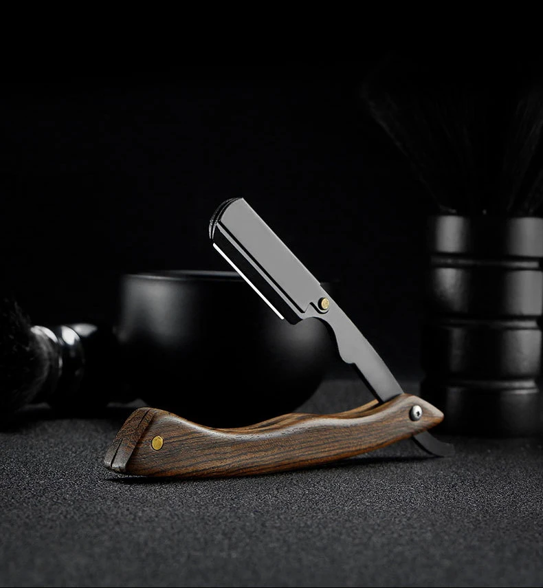 Sandalwood Vintage Razor Stainless Steel Folding Blade Holder Men's Facial Fit Razor Hairdresser's Shaving Tool (Without Blade)