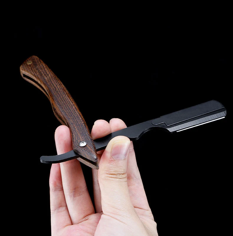 Sandalwood Vintage Razor Stainless Steel Folding Blade Holder Men's Facial Fit Razor Hairdresser's Shaving Tool (Without Blade)